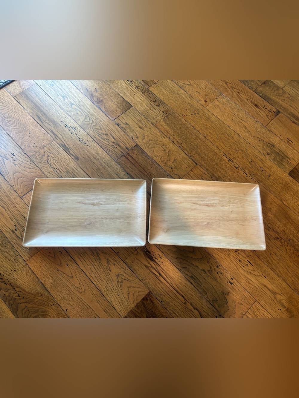 Tommy Bahama Rectangular Light Wood Melamine Serving Trays - Set of 2